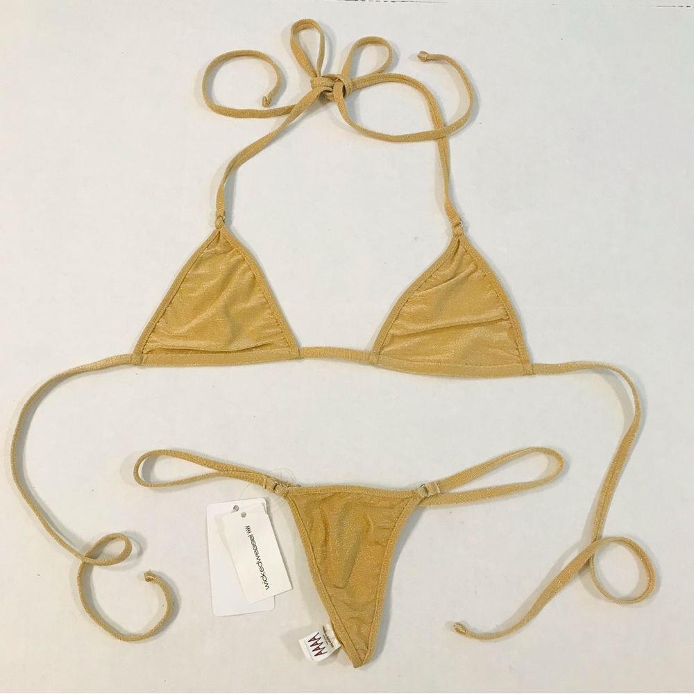 RARE & NEW Discontinued Wicked Weasel Gold Lurex Bikini Set - Picture 2 of 7